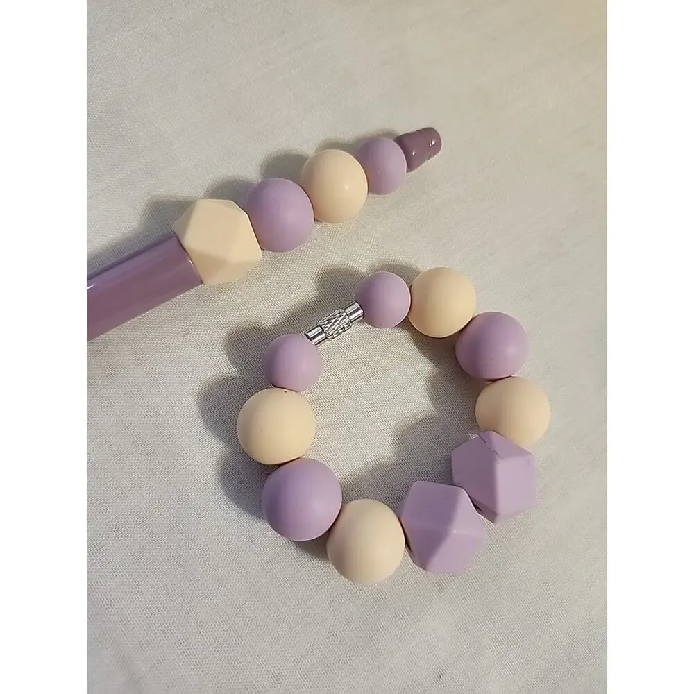 Bead Pen & Cup Charm Matching Combo Purple & Cream Silicone Beads